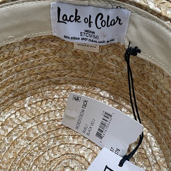 Lack of Color Black Velvet Band Natural Straw Sun Hat New - Picture 3 of 10